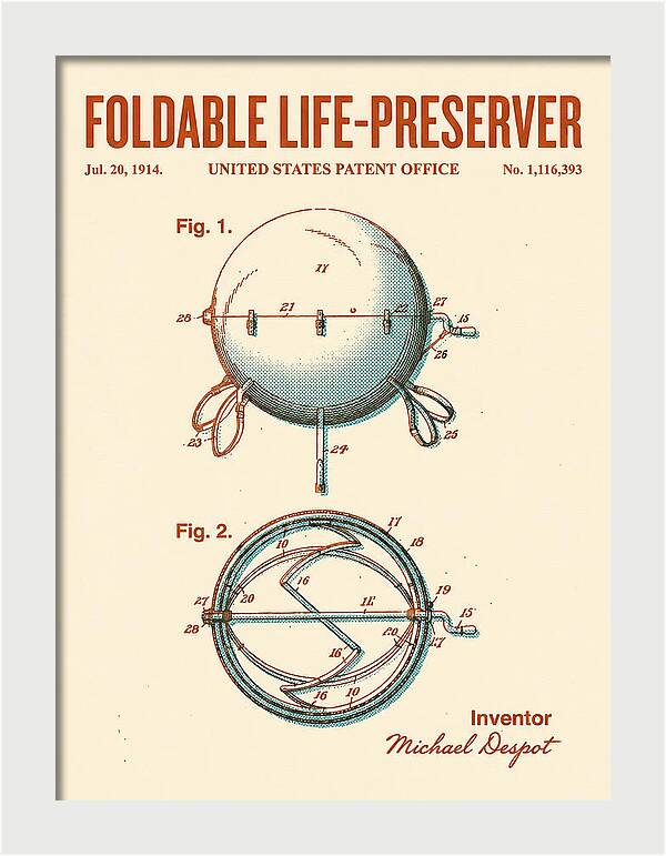 Foldable Life Preserver Retro Patent Us1116393a