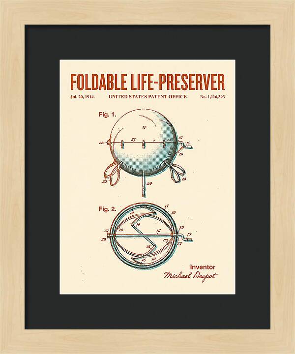Foldable Life Preserver Retro Patent Us1116393a