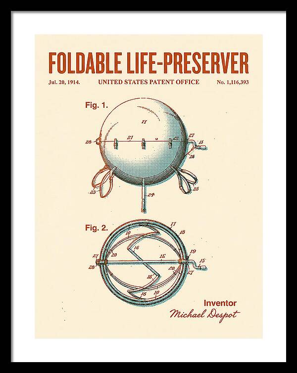 Foldable Life Preserver Retro Patent Us1116393a