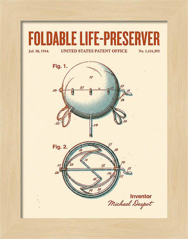 Foldable Life Preserver Retro Patent Us1116393a
