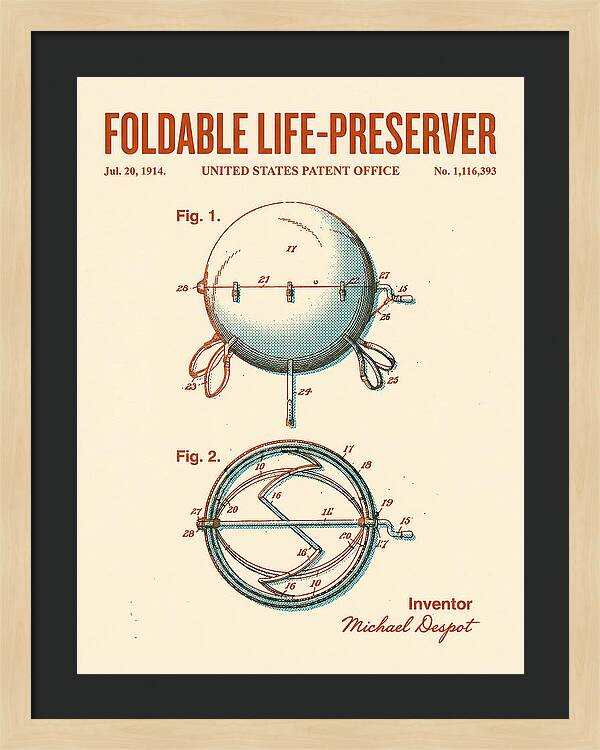 Foldable Life Preserver Retro Patent Us1116393a