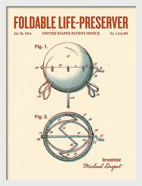 Foldable Life Preserver Retro Patent Us1116393a