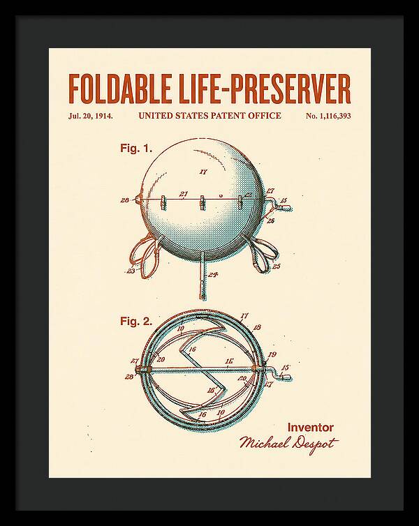 Foldable Life Preserver Retro Patent Us1116393a