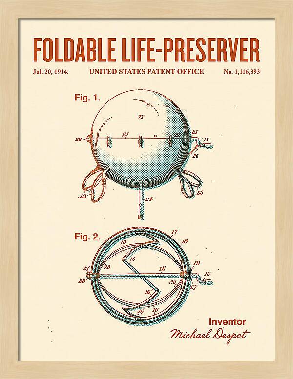 Foldable Life Preserver Retro Patent Us1116393a