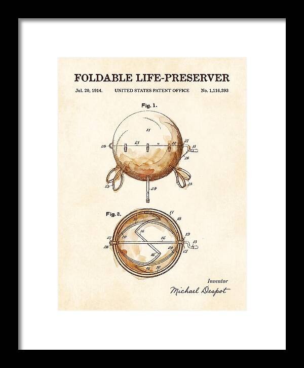 Foldable Life Preserver Watercolor Patent Us1116393a