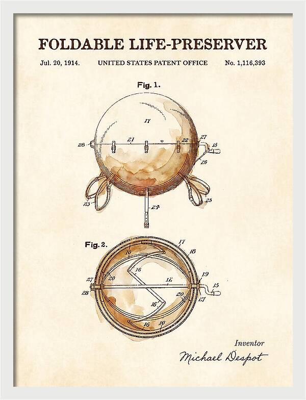 Foldable Life Preserver Watercolor Patent Us1116393a