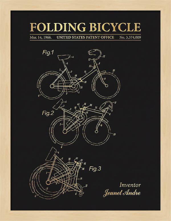 Folding Bicycle Gold Patent Us3374009a