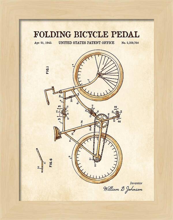 Folding Bicycle Pedal Watercolor Patent Us2359764a