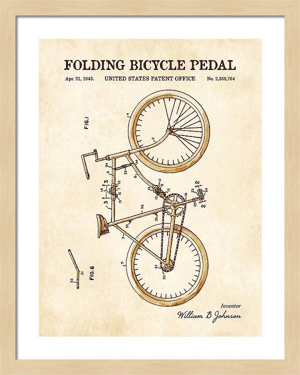 Folding Bicycle Pedal Watercolor Patent Us2359764a