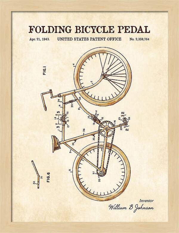Folding Bicycle Pedal Watercolor Patent Us2359764a