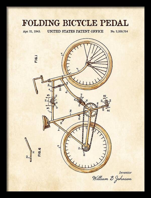 Folding Bicycle Pedal Watercolor Patent Us2359764a