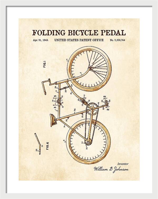 Folding Bicycle Pedal Watercolor Patent Us2359764a