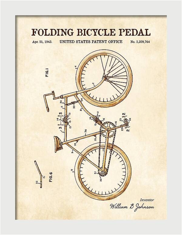 Folding Bicycle Pedal Watercolor Patent Us2359764a