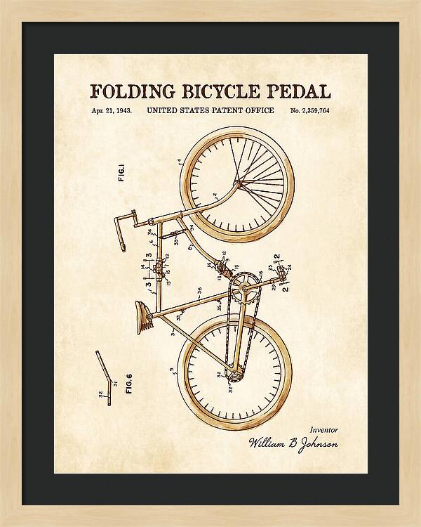 Folding Bicycle Pedal Watercolor Patent Us2359764a