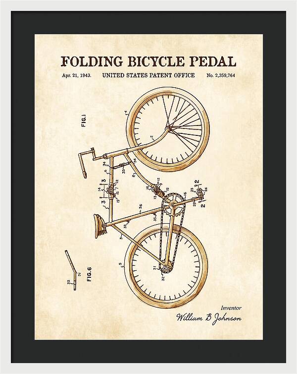 Folding Bicycle Pedal Watercolor Patent Us2359764a
