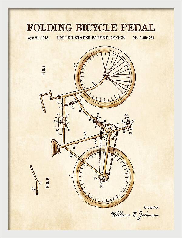 Folding Bicycle Pedal Watercolor Patent Us2359764a