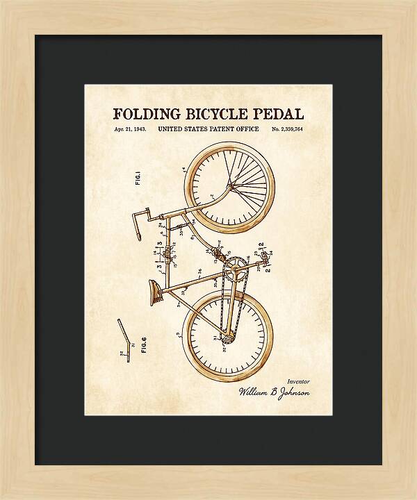 Folding Bicycle Pedal Watercolor Patent Us2359764a