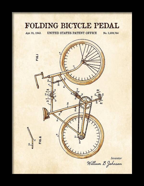 Folding Bicycle Pedal Watercolor Patent Us2359764a