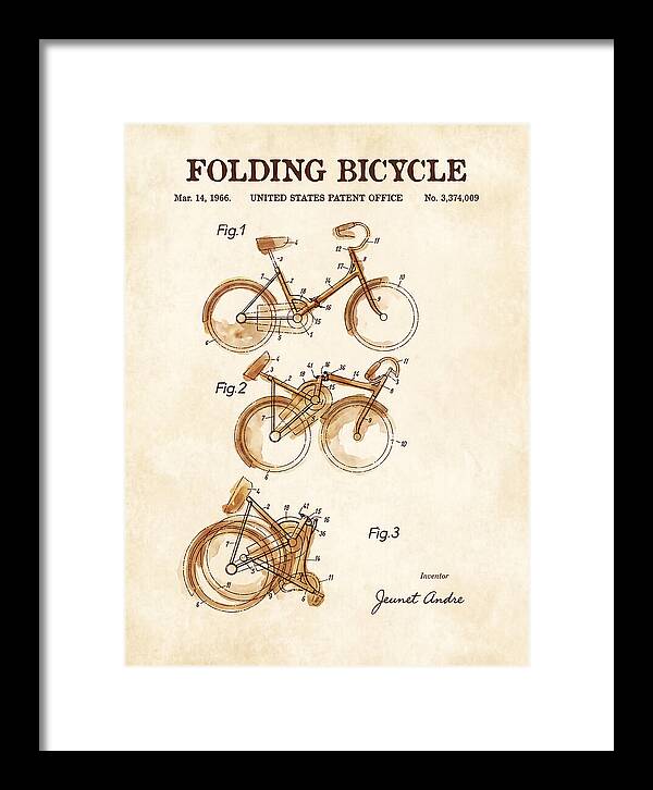 Folding Bicycle Watercolor Patent Us3374009a