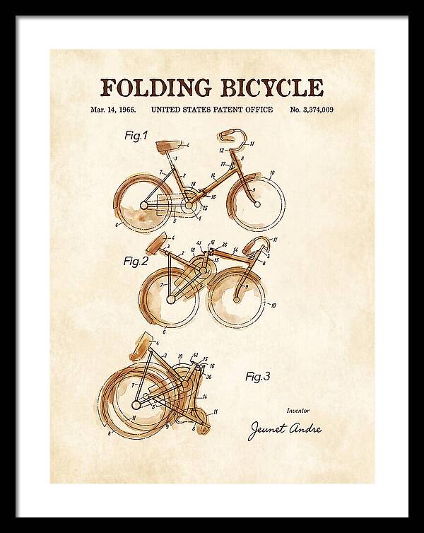 Folding Bicycle Watercolor Patent Us3374009a