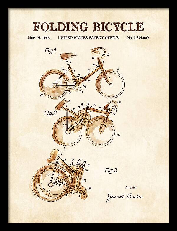 Folding Bicycle Watercolor Patent Us3374009a