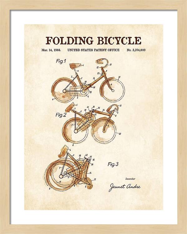 Folding Bicycle Watercolor Patent Us3374009a