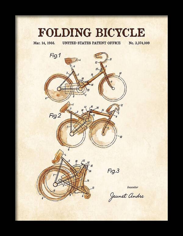 Folding Bicycle Watercolor Patent Us3374009a