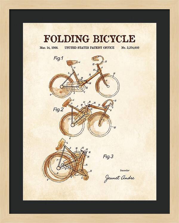 Folding Bicycle Watercolor Patent Us3374009a