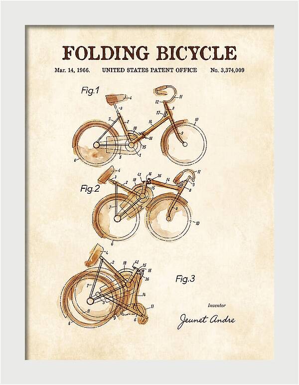 Folding Bicycle Watercolor Patent Us3374009a