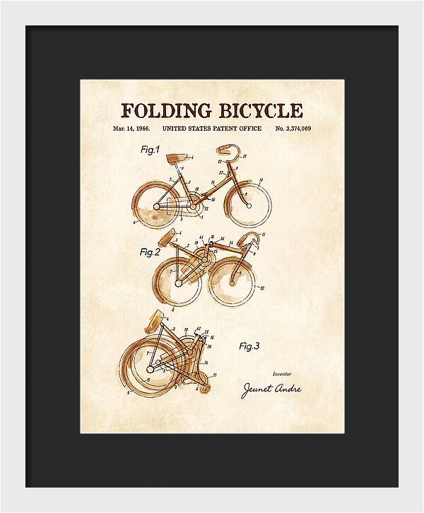 Folding Bicycle Watercolor Patent Us3374009a