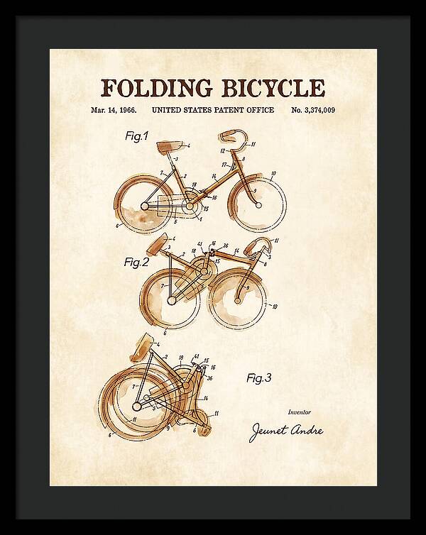 Folding Bicycle Watercolor Patent Us3374009a