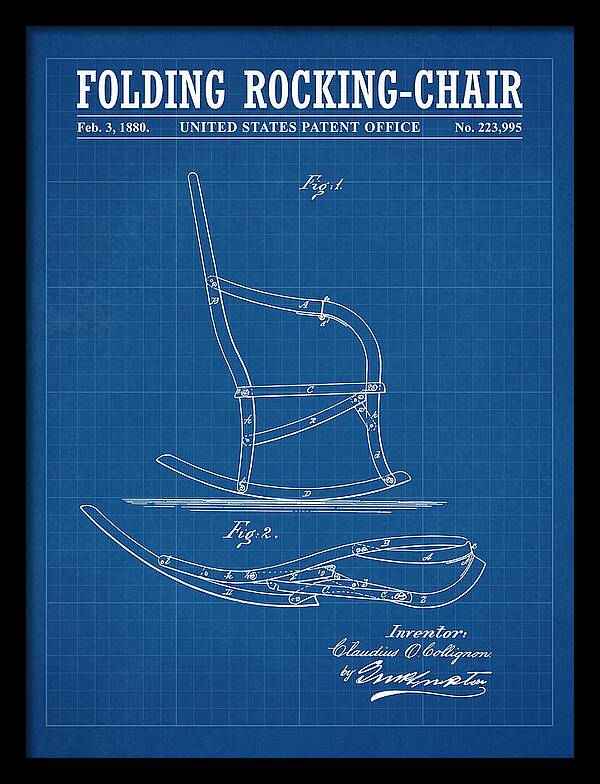 Folding Rocking Chair Blueprint Patent Us223995a