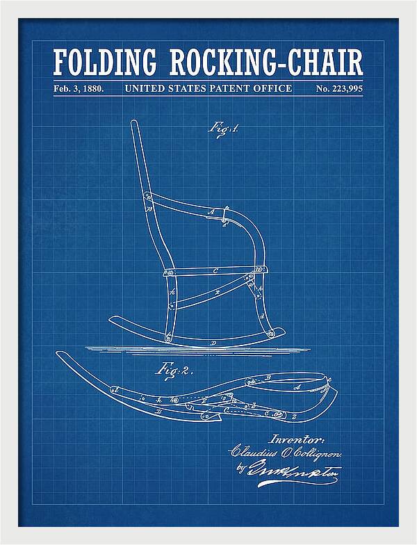 Folding Rocking Chair Blueprint Patent Us223995a