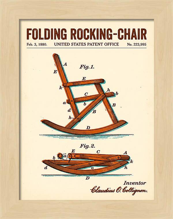 Folding Rocking Chair Retro Patent Us223995a
