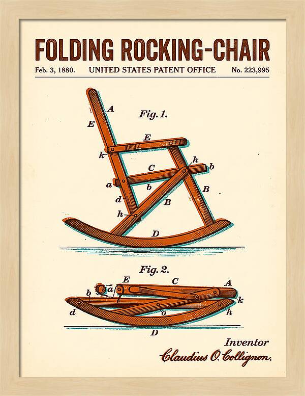 Folding Rocking Chair Retro Patent Us223995a
