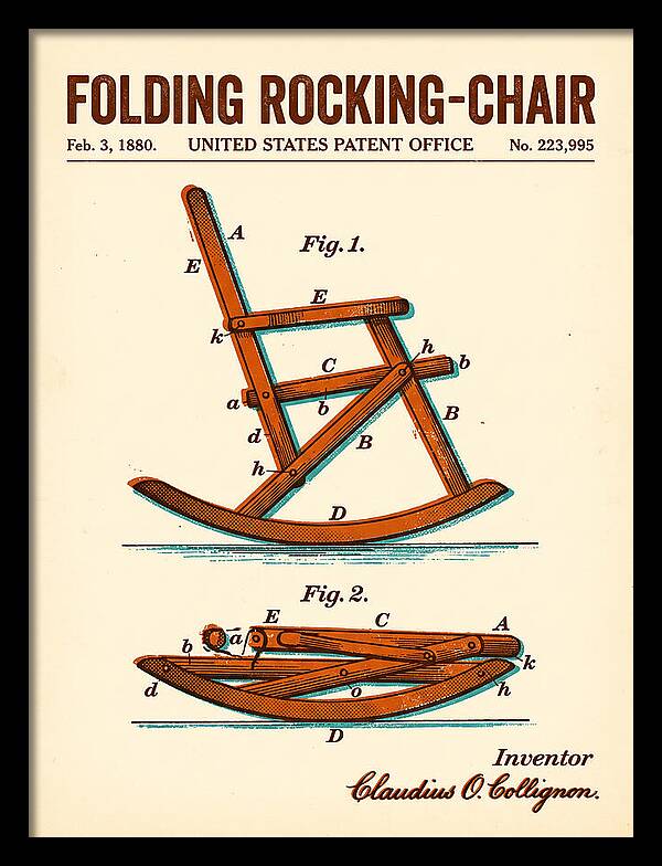 Folding Rocking Chair Retro Patent Us223995a