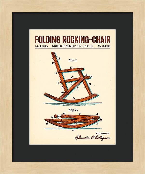 Folding Rocking Chair Retro Patent Us223995a