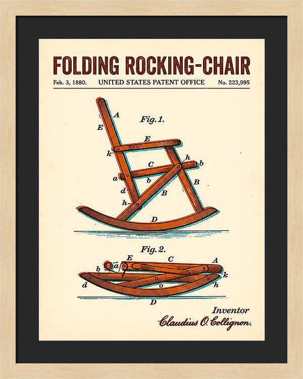 Folding Rocking Chair Retro Patent Us223995a