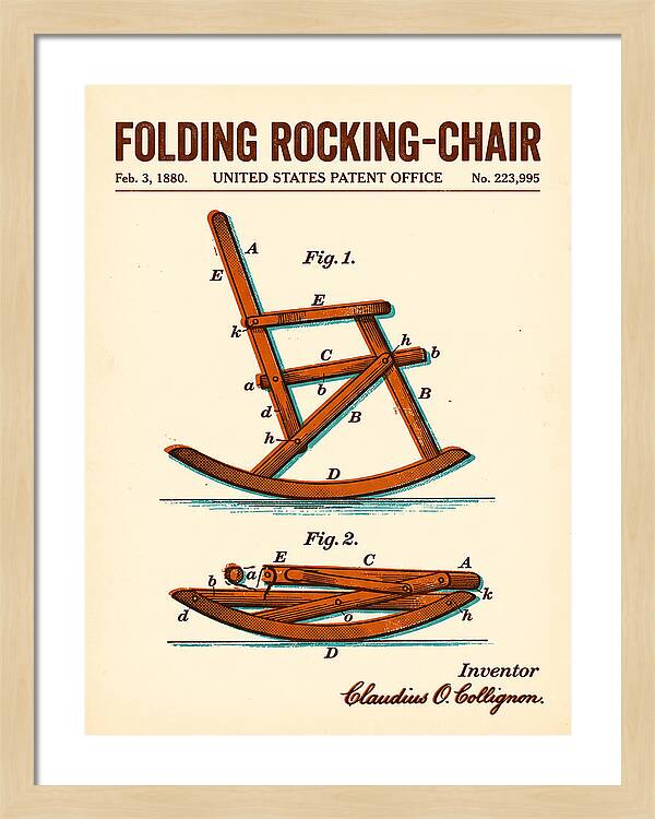Folding Rocking Chair Retro Patent Us223995a