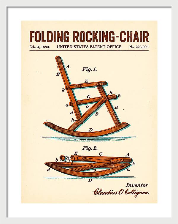 Folding Rocking Chair Retro Patent Us223995a