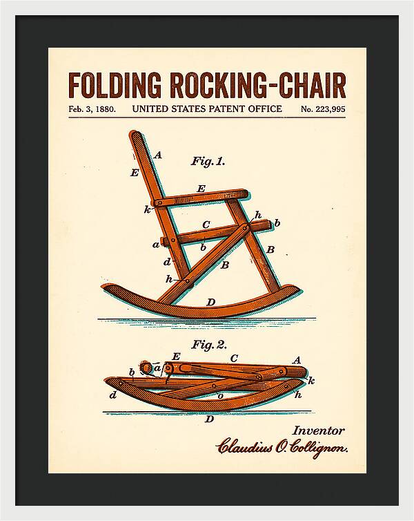 Folding Rocking Chair Retro Patent Us223995a