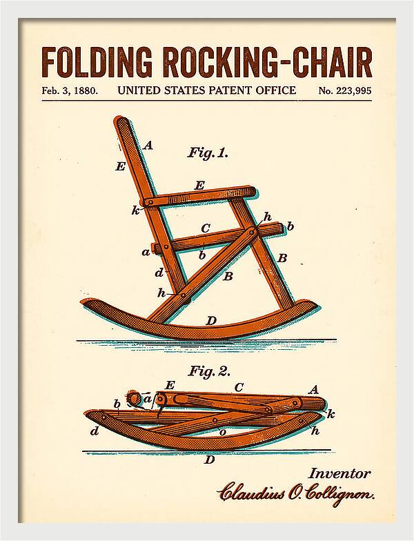 Folding Rocking Chair Retro Patent Us223995a