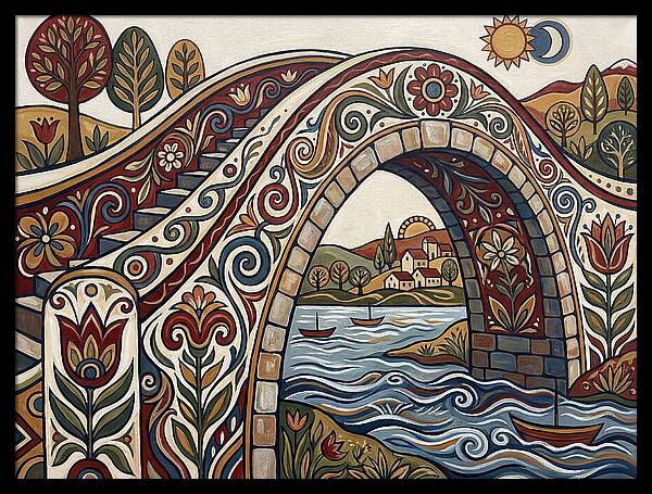 Folk Art Arch Bridge Scene