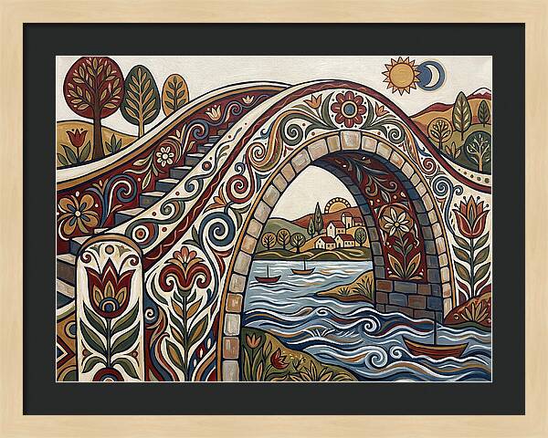 Folk Art Arch Bridge Scene