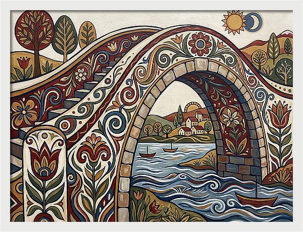 Folk Art Arch Bridge Scene