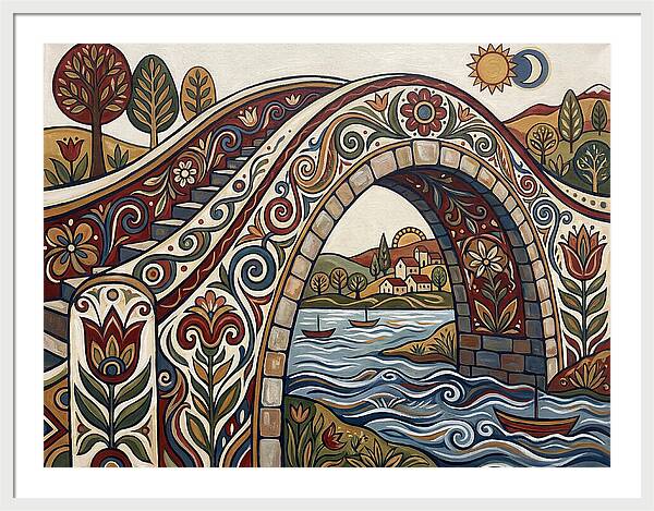 Folk Art Arch Bridge Scene