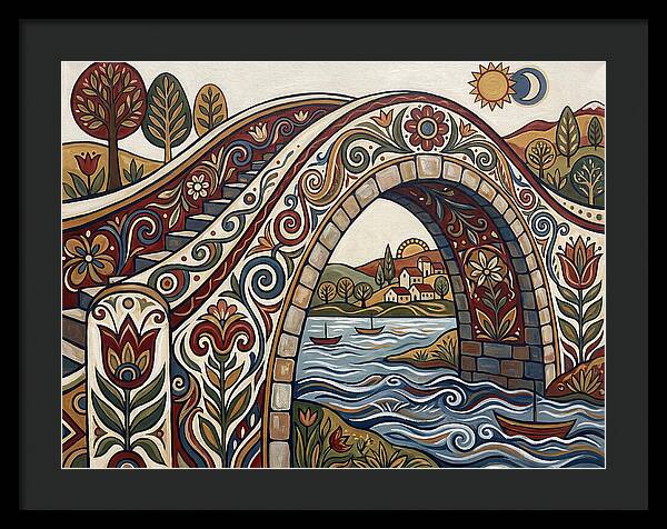 Folk Art Arch Bridge Scene