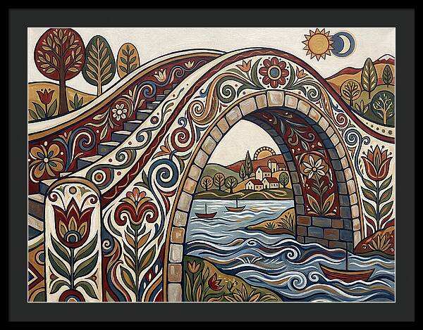 Folk Art Arch Bridge Scene