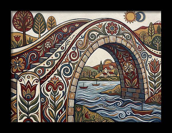 Folk Art Arch Bridge Scene