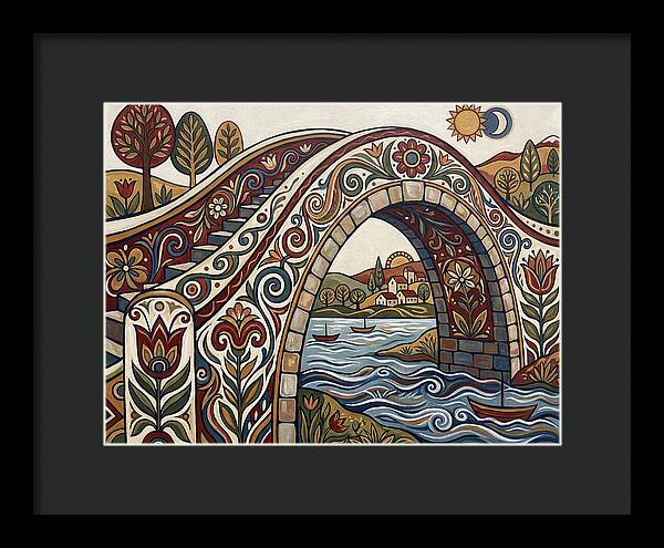Folk Art Arch Bridge Scene